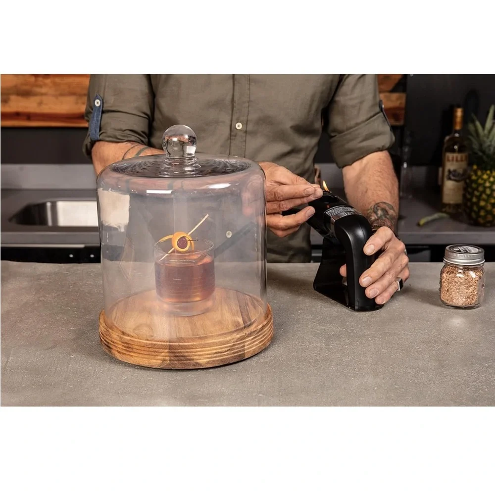 Open Box Crafthouse by Fortessa‎ Smoking Cloche Glass Wood Base Handheld Smoker